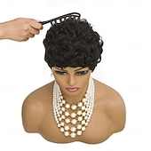 ieftine Peruci Calitative-Perucă scurtă cu tunsoare pixie pentru femei de culoare, peruci afro scurte și crețe, peruci naturale negre pentru femei de culoare, perucă sintetică scurtă și creță