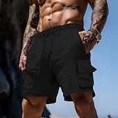 preiswerte Urlaub-Herren Shorts Leinenshorts Sommershorts Strandshorts Kordelzug Elastischer Bund Mehrere Taschen Einfach Knielang Outdoor Ferien Strand Urlaub Hawaiianisch Schwarz Weiß Unelastisch