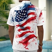 voordelige Vlag patroon-Independence Day Voor heren Amerikaanse Amerikaanse vlag Vaderlandslievend Vierde juli Overhemd Zomer overhemd Overhemd met knopen Korte mouw Mode-casual Feestdagen Zomer Lente Strijkijzer