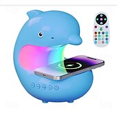ieftine Lumini decorative-1 buc lumină de noapte mobilă cu încărcare wireless, player muzical, lumini colorate RGB, urmărește ritmul muzicii, drăguț în formă de delfin, mufă de tip C în dormitor, lumină de noapte cu funcție de