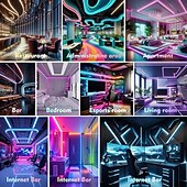 abordables Bandes lumineuses led-Bande lumineuse LED néon 2 m/3 m/5 m, bande lumineuse étanche à 360 degrés avec télécommande de synchronisation musicale &amp;Éclairage flexible alimenté par USB pour salle de jeux intérieure/extérieure,