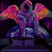 abordables Tapisseries à la lumière noire-Tapisserie lumière noire Brille dans le noir Fête glow UV réactive Ailes d&#039;astronaute Psychédélique Montagne Galaxy brumeuse Tapisserie suspendue Art mural pour Salon Chambre