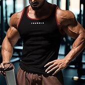 billiga Gym-toppar-Herr Linne Undertröjor Ärmlös tröja Ärmlös Rund hals Sommar Bokstav Mode Designer Grundläggande Lappverk Semester Gata Utekväll Svart Vit Rubinrött Topp t-shirt för män