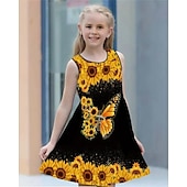 cheap 3D Butterfly Dress-Girls&#039; 3D Butterfly Sunflower Dress Sleeveless Summer Spring Vacation Daily Holiday Princess Beautiful Sweet Kids 4-12 Years Casual Dress A Line Dress Knee-length Regular Fit
