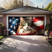 お買い得  ガレージとドアのバナー-4th of Julyドア装飾ガレージドアカバー、アメリカの愛国的なワシの屋外バナー、大規模バックドロップ、ホリデー屋外ガレージドアの家の壁の装飾