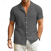 economico camicia da uomo con bottoni-Per uomo Camicia Camicia Estiva Camicia casual Camicia da Spiaggia Camicia con Bottoni Nero Bianco Blu Grigio scuro Manica Corta Semplice Collo Camp Vacanza Camicia hawaiana Abbigliamento Poliestere
