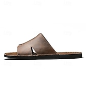 economico Infradito da Vacanza-sandali da uomo in similpelle marrone con punta aperta – comode scarpe estive slip-on per la spiaggia, la piscina o il relax casual