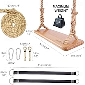 levne Aktivita venku-Dřevěná závěsná houpačka o rozměrech 24 x 8 x 1,2 palce pro dospělé a děti o hmotnosti 500 liber, nastavitelné konopné lano a stromová hra o délce 147 palců