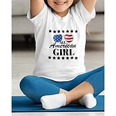 cheap Girl&#039;s 3D Cartoon-100% Cotton American Independence Day Kids Girls&#039; Black White USA T shirt Tee Crew Neck Short Sleeve Outdoor Vacation Daily Classic Casual Print Summer