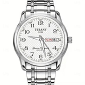 ieftine Ceasuri Quartz-Ceas de mână bărbătesc la modă, cu curea din oțel, cu curea de cuarț, design simplu, cadran circular, calendar dual, impermeabil IPX7, cu lumină de noapte, ceas de afaceri