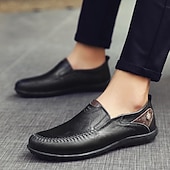 tanie Buty casual slip-on-męskie, brązowe, swobodne mokasyny z cholewką z miękkiej skóry ekologicznej, ręcznie szytymi detalami i wytrzymałą gumową podeszwą – idealne do codziennego noszenia i aktywności na świeżym powietrzu
