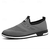 billige Slip-ons og loafers til herrer-Grå strikkede slip-on-sneakers for menn med elastisk passform – pustende, fleksible sko for løping, sport og aktiv livsstil