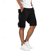 baratos Clássico-Homens Bermuda Cargo Calção Shorts de verão Com Cordão Cintura elástica Bolso multi Tecido Conforto Vestível Comprimento do joelho Ao ar livre Esporte Diário Moda Casual Preto Verde Tropa