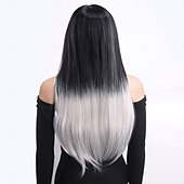abordables Pelucas sintéticas de moda-Pelucas sintéticas Liso Natural Heterosexual Corte a capas Con flequillo Hecho a Máquina Peluca 28 pulgadas A1 Pelo sintético Mujer Clásico Cómodo Gradiente de Color Negro Blanco