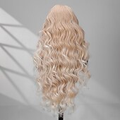 economico Parrucche lace sintetiche-Parrucca in pizzo sintetico Ondulato naturale Stile 30 pollice Multicolore Riga centrale 13x4 Fronte in Pizzo Parrucca Per donna Parrucca A3