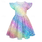 baratos Vestido 3D Shining Vision-Meninas 3D cor Vestido Sem Manga Verão Primavera Férias Diário Feriado Lindo Doce Infantil 4-12 anos Vestido casual Vestido A Line Altura dos Joelhos Normal