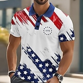 cheap Independence Day-Independence Day Men&#039;s American US Flag Polo Short Sleeves Lapel Casual Daily Athleisure Casual Daily Festival Buttons Summer Red Navy Blue