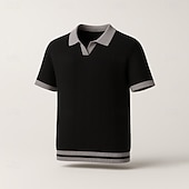 preiswerte Herren Elite Polo-Herren Polo Geschäft Lässig Umlegekragen Kurzarm Farbblock Jacquard V-Ausschnitt Weich Sommer Frühling Herbst Normale Passform Weinrot Schwarz Khaki Polo