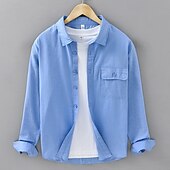 cheap Cotton Linen Shirt-Men&#039;s Shirt Linen Shirt Casual Shirt Button Up Shirt Cotton Shirt Plain Vacation Hawaiian White Navy Blue Blue Beige Long Sleeve Lapel Spring Fall Clothing Apparel Button-Down