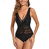 abordables Maillots une pièce et tankinis-Femmes Maillot de bain 1 pièce Maille Dos Nu Maillot de Bain Couleur Unie Maillots de Bain Noir Respirant Séchage Rapide Sans manches - Natation Surf Plongée en apnée Été