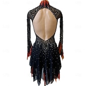 cheap Figure Skating Dresses-Figure Skating Dress Women's Girls' Ice Skating Dress Black Red Patchwork Open Back Mesh High Elasticity Training Competition Skating Wear Classic Crystal / Rhinestone Long Sleeve Ice Skating Figure