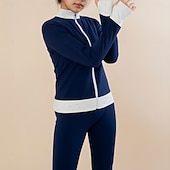 preiswerte Eiskunstlauf Trainingsoutfit-Eiskunstlauf Fleecejacke Eiskunstlaufhose Damen Mädchen Eiskunstlaufjacke Strumpfhose Oberteil Schwarz Rot Patchwork Daumenloch Spandex dehnbar Training Praxis