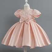 abordables Robes de fête-Tout-petit Fille Robe de Soirée Paillettes Manche Courte Mariage Soirée Paillettes Fermeture éclair Noeud de cravate Actif Adorable Polyester Mi-long Robe de Soirée Été Printemps Automne 4-7 ans