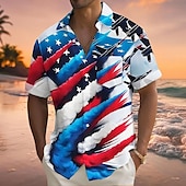 preiswerte Flaggenmuster-Tag der Unabhängigkeit Herren Amerikanische US-Flagge Patriotisch Vierter Juli Hemd Sommerhemd Knopfhemd Kurzarm Modisch lässig Ferien Sommer Frühling Umlegekragen 3D-Druck Hemden mit Kragen Eine