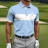cheap Men&#039;s Golf Polo-Men&#039;s Horizontal Stripes Golf Polo Short Sleeve Polo Shirts Collared Shirts Sportswear Athleisure Daily Wear Buttons Summer White Red Blue
