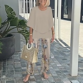 billige Blusedresser for kvinner-Damer 2 Deler Motemote Gateklesplagg Daglig Bukse Sett Halv Erme Crew Hals Blomster Grafisk Ferie Casual Daglig Rosa Blå Himmelblå Sommer Løs Fit
