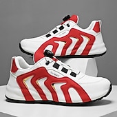 abordables Zapatillas Informales-Zapatillas deportivas blancas y rojas para hombre con cierre boa: de alto rendimiento, elegantes, ideales para correr, gimnasio y ropa informal.