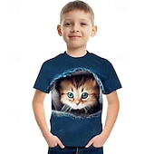 tanie 3D zwierzęta dla chłopca-Dla chłopców 3D Kot Podkoszulek T-shirt Krótki rękaw Lato Wiosna Moda Podstawowy Dzieci 4-12 lat Półgolf Na zewnątrz Codzienny Regularny
