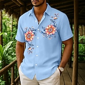 economico Vacanza-Per uomo Camicia Camicia di lino Camicia Estiva Camicia da Spiaggia Camicia con Bottoni Floreale Casuale Ferie Giallo Rosa Blu marino Verde Manica Corta Collo ripiegato Estate Abbigliamento Tasca