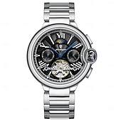 abordables Relojes mecánicos-Reloj de lujo para hombre, con tourbillon hueco, automático, mecánico, resistente al agua, con fecha y semana, de acero inoxidable.