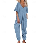 olcso overálok-Női Szabályos Jumpsuitek Stílusos Tömör szín Féhosszú Háremnadrág V-alakú Zseb Utca Napi Normál Fekete Sárga Arcpír rózsaszín Nyár
