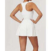 cheap Women's Tennis Dress-Women's Solid Colored Tennis Dress with Built in Shorts and Bra Sports Dress 2pcs Sleeveless Zipper Breathable Tennis Golf Pickleball U Neck Racerback Black White Purple Tennis Clothing