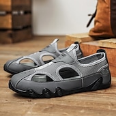 billiga Avslappnade sandaler-Herrsandaler Bruna Mesh-utomhussandaler med justerbara remmar och vadderad sula för vandring, strand och sommaräventyr
