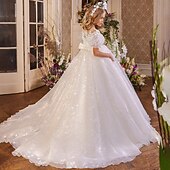 baratos tutus infantil-Vestido de Menina das Flores para Quinceanera Comprido de Tulle com Estilo Real e Corte Príncipe para Meninas de 3 a 16 Anos