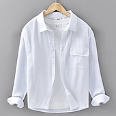 cheap Cotton Linen Shirt-Men&#039;s Shirt Linen Shirt Casual Shirt Button Up Shirt Cotton Shirt Plain Vacation Hawaiian White Navy Blue Blue Beige Long Sleeve Lapel Spring Fall Clothing Apparel Button-Down