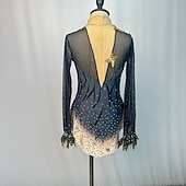 お買い得  フィギュアスケートドレス-フィギュアスケート ドレス 女性用 女の子 アイススケート ドレス セット ブルー パッチワーク メッシュ スパンデックス 高弾性 訓練 レッスン用 競技大会 スケートウェア 手作り クリスタル・ラインストーン 長袖 アイススケート フィギュアスケート