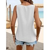 ieftine Top simplu-Pentru femei Camisole Tank Top Simplu Elegant Stilat De Bază Fără manșon În V Topuri obișnuite Zilnic Concediu Negru Alb Portocaliu Vară Primăvară