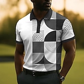 ieftine Polo color block pentru bărbați-Bărbați Model Geometric Polo Manșon scurt Tricouri de polo Cămăși cu guler Casual Școală În aer liber Purtare Zilnică Imprimare 3D Vară Negru Roșu-aprins Albastru piscină