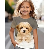 voordelige Meisjes 3D Dieren-Voor meisjes 3D Hond T-shirt Korte mouw Zomer Lente Modieus Basic Kinderen 4-12 jaar Strakke ronde hals Buiten Casual Dagelijks Normale pasvorm