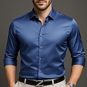 preiswerte Businesshemden für Herren-Herren Hemd Kleidhemd Knopfhemd Einfach Hochzeit Party Schwarz Weiß Rosa Wein Langarm Revers Frühling Herbst Bekleidung