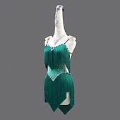 abordables robe de compétition-Danse salsa latine Robe Cristal / Strass Gland Épissage Femmes Performance Soirée Sans manches Spandex