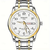 ieftine Ceasuri Quartz-Ceas de mână bărbătesc la modă, cu curea din oțel, cu curea de cuarț, design simplu, cadran circular, calendar dual, impermeabil IPX7, cu lumină de noapte, ceas de afaceri