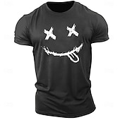 billiga Mäns grafiska t -shirt-Herr Grafiska tryck Le ansikte T-shirt Grafiska utslagsplatser 100 % bomull Kortärmad Grafisk Skjorta Heather Grey Svart Vit Bekväm t-shirt Utomhus Gata Modedesignerkläder