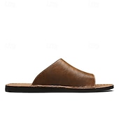 billiga Avslappnade sandaler-Herrsandaler i brunt konstläder med minimalistisk design och komfort, perfekt för vuxna, perfekt för avkoppling inomhus, vardagsbruk, hotellspa
