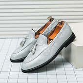 halpa Puolimuodollinen-Miesten vaaleanharmaat nahkaiset slip-on-kengät tupsukoristeilla – mukavat ja tyylikkäät jalkineet puolivirallisiin tilaisuuksiin, rentoon työpäivään ja häihin
