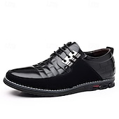voordelige Casual Veterschoenen-Heren zwart-witte imitatieleren sneakers met sportief design – comfortabele en modieuze schoenen voor casual dagen, reizen en weekenduitjes